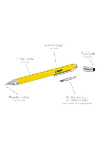 Werkzeug Kugelschreiber mit Lineal, Wasserwaage, Touchpen, Schlitz-& Kreuz-Schraubenzieher