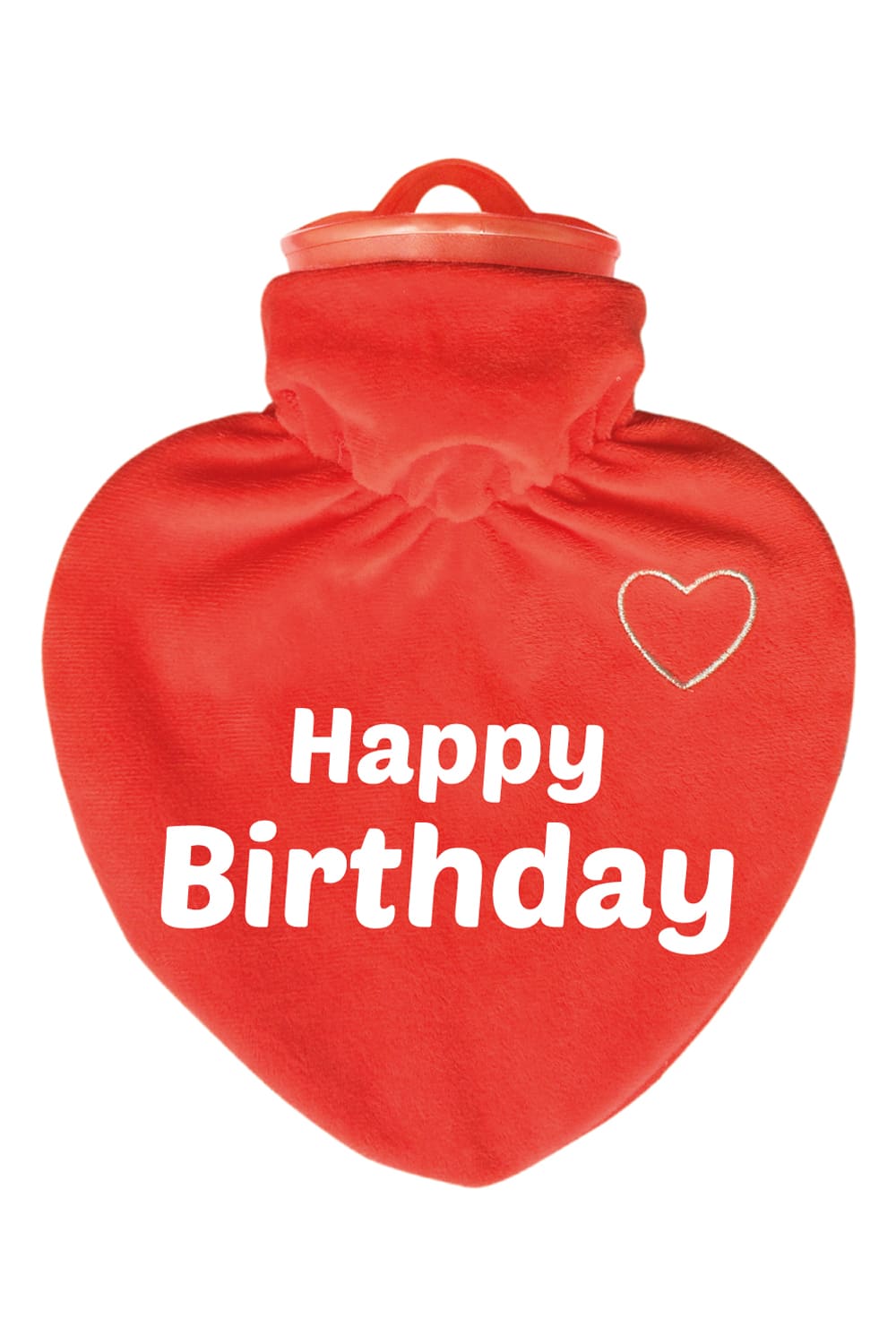 Happy Birthday Herz Bettflasche mit Veloursüberzug. Geburtstagsgeschenk, dass von Herzen kommt. Waermende und wohltuende Waermeflasche