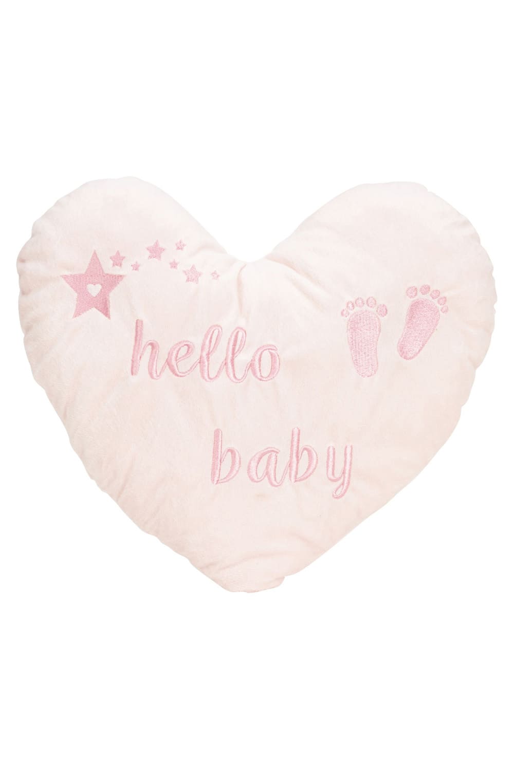 Das Plueschherz mit der Aufschrift: Hello Baby misst 30 cm und ist rosa. Herziges Plüschkissen zum Knuddeln und ein kreatives Geschenk zur Geburt. 