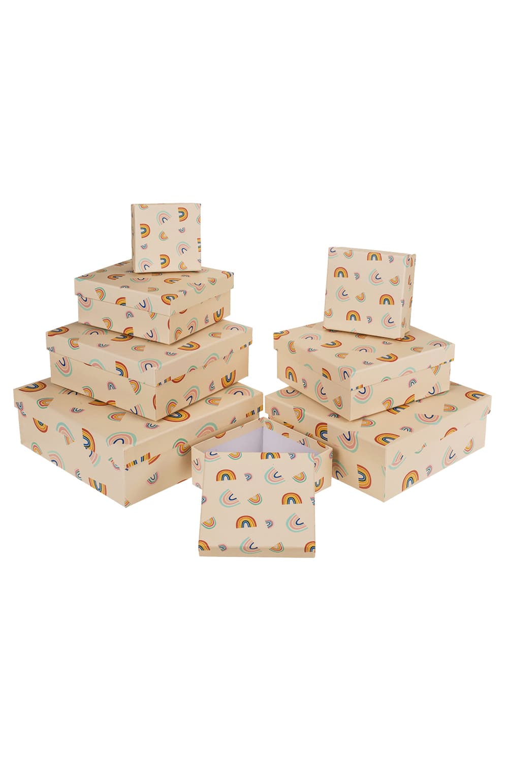 Eine originelle Geschenkverpackung. Mit diesen Geschenkboxen kann jeder Geschenk-Moment zum aufregenden Geschenk-Erlebnis werden! Auch ein kleines Praesent wird in diesen Regenbogen Geschenkkartonagen zum wahren Highlight. Die Geschenkboxen sind im 8er-Set und haben diverse Groessen.