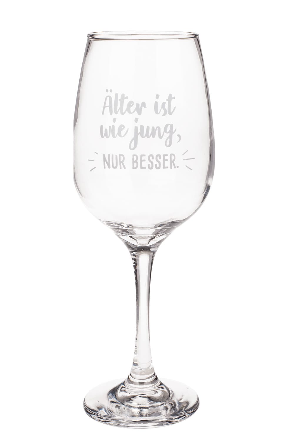 Das Weinglas ist bedruckt mit dem Spruch: Aelter ist wie jung, nur besser. Das schoene Weinglas kann beliebig mit anderen Geschenken kombiniert werden. Als kreative Geschenkidee koennte man zum Beispiel eine Weinflasche dazuschenken. Einfach ein kreatives Geschenk zum Geburtstag oder zur Pension. 