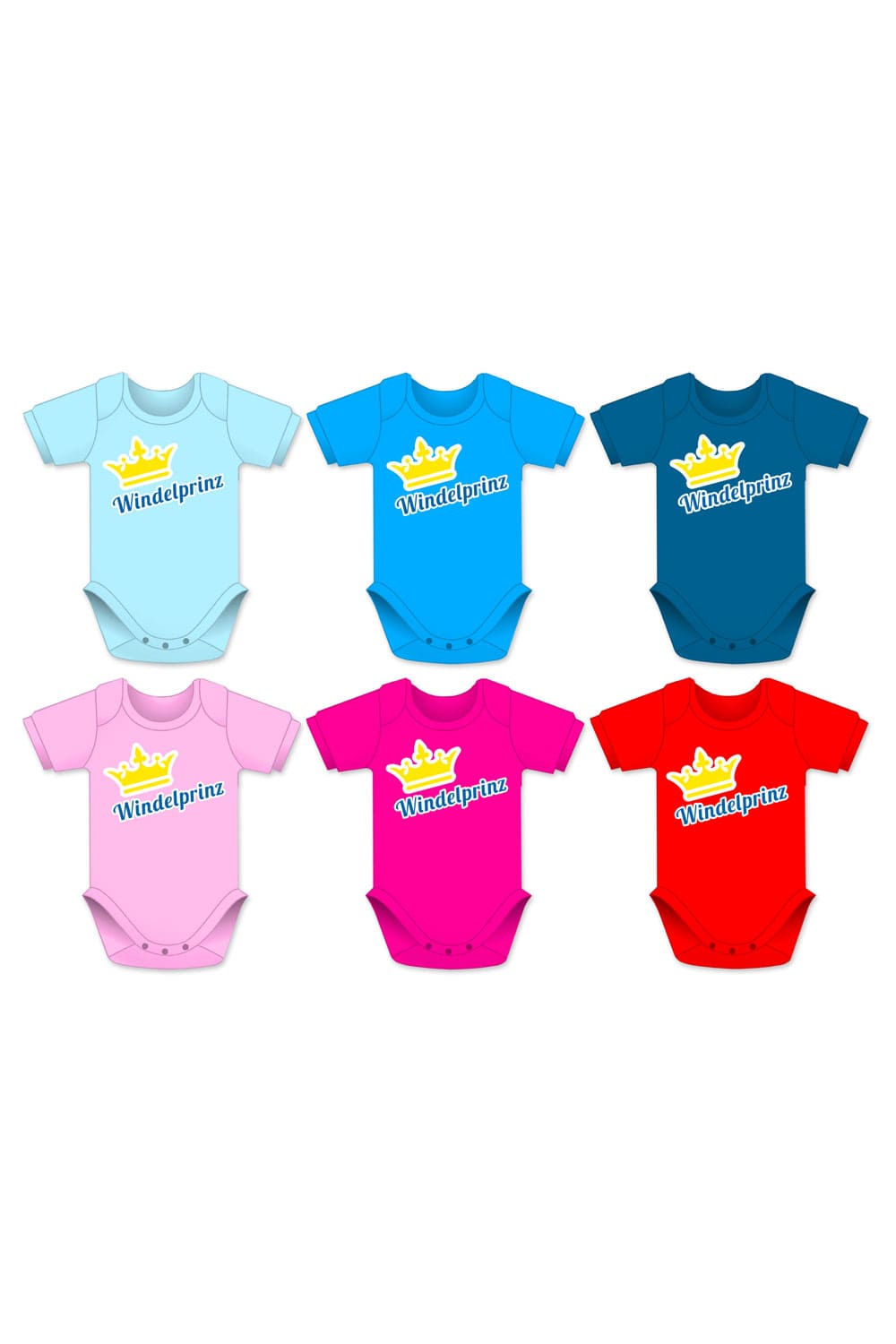 Windelprinz Babybodies in diversen Farben wie hellblau, dunkelblau, türkis, rot als Baby Geschenk für ein Junge