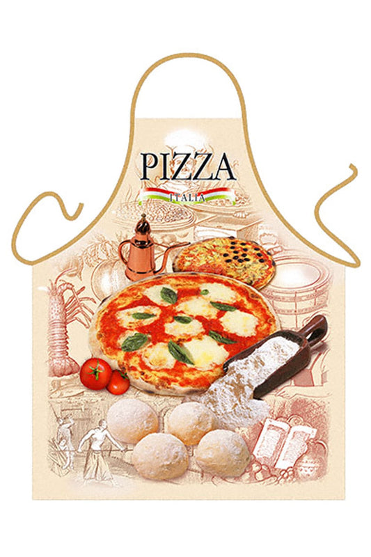 Auf der Kochschuerze ist ein leckeres Bild einer Pizza abgebildet. Ein originelles Geschenk fuer alle die gerne Backen, Kochen und grilliren. Natuerlich auch ein perfektes Geschenk für alle Pizza Fans. 