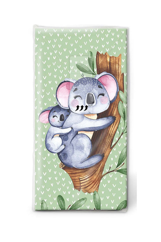 Diese suessen Koala Taschentuecher sorgen bestimmt fuer viel Freude. Die beste Begleitung für Unterwegs, vorallem bei laufender Nase. Die Koalabaer Motivtaschentuecher eignen sich auch als lustige Dekoration.